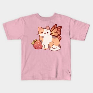 Calico fairy cat with strawberry Kids T-Shirt